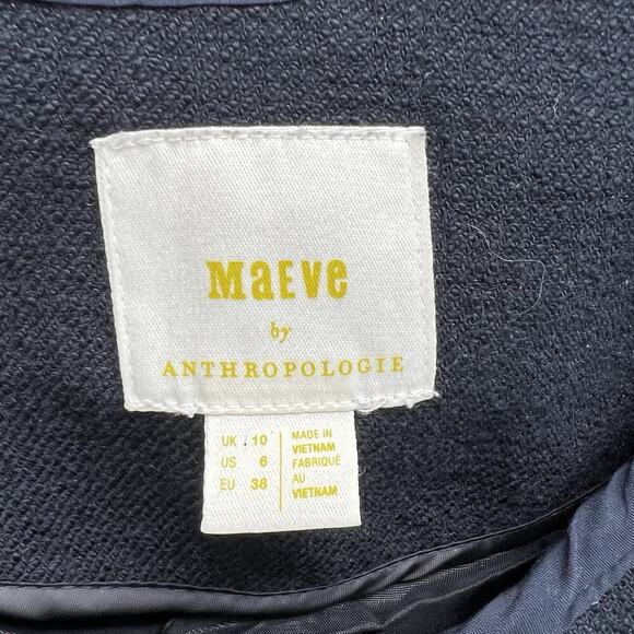 Anthropologie Maeve Tweed Jacket Crop Sz 6 Blue Gold Button Pockets - Picture 5 of 9
